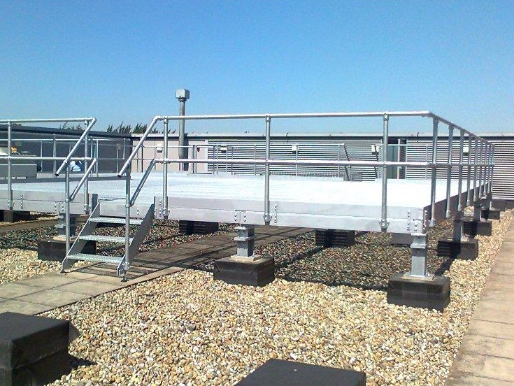 Galvanised steel access platform railings, commercial installation